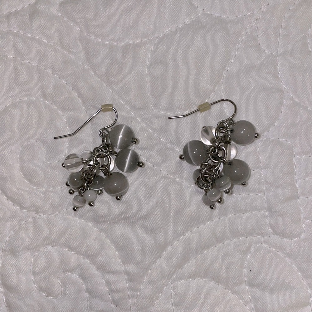 Light blue, opal bead cluster earrings